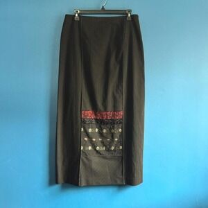 Vintage Pinstripe Maxi Skirt Women's Size 8 Susan Bristol Black Ruffle Whimsy